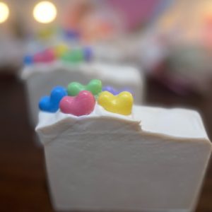 Sweathearts Soaps, White Soap with Colored hearts on the top