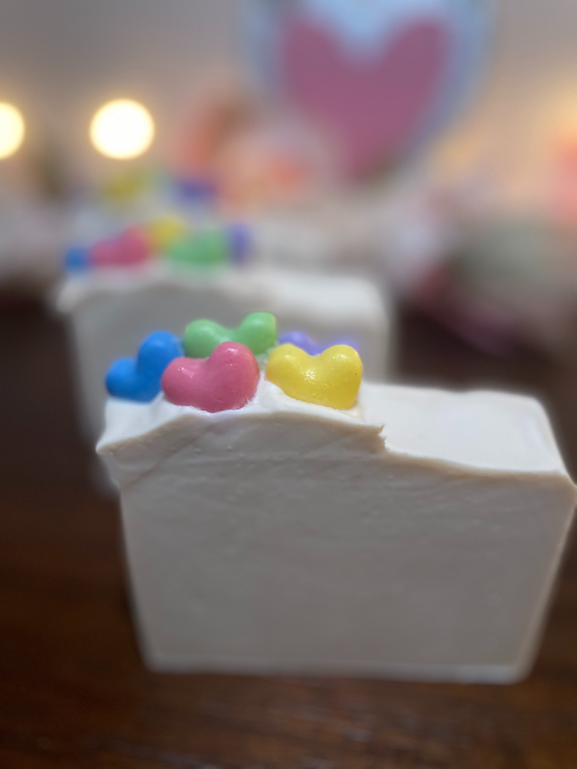 Sweathearts Soaps, White Soap with Colored hearts on the top